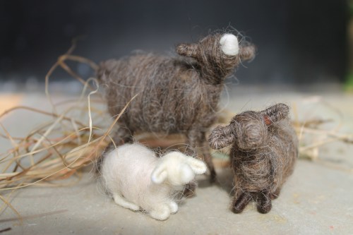 Magdelena made these little wool sheep along with cows, alpacas and The holy family, a Christmas staple where she is from in Austria